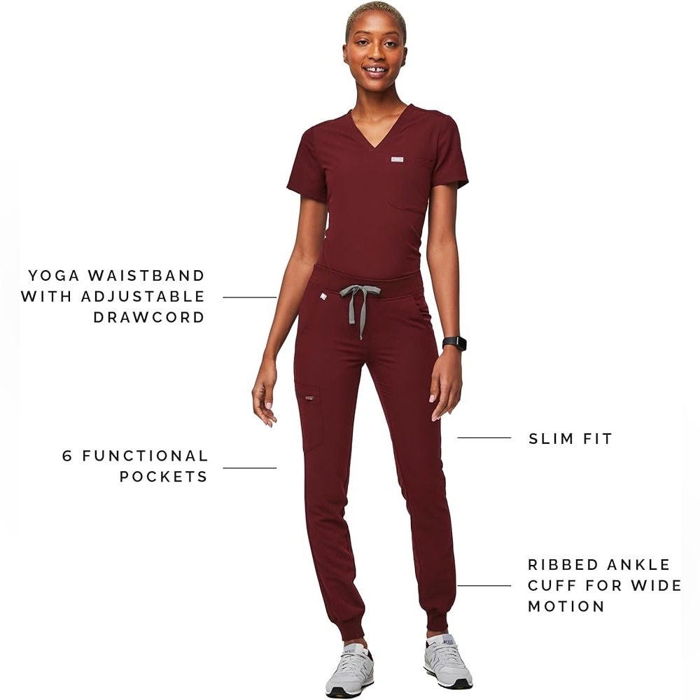 FIGS Burgundy Zamora Joggers (M) and Burgundy Catarina One Scrub Top (M)